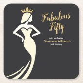 Fabulous Fifty Queen Golden Black 50th Birthday Rechteckiger Pappuntersetzer (Vorderseite)
