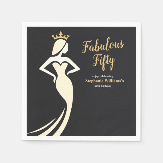 Fabulous Fifty Queen Golden Black 50th Birthday Serviette (Vorderseite)