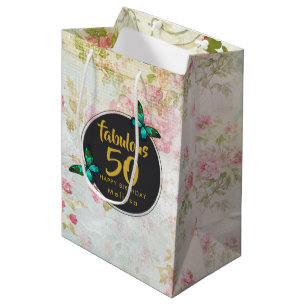Fabulous Fifty Schmetterling auf Vintage-Collage Mittlere Geschenktüte