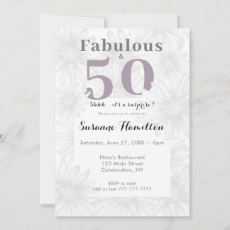 Fabulous & Fifty Simple Blume Grau Einladung