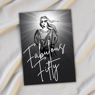 Fabulous Fifty Woman Black Sketch 50. Geburtstag Einladung