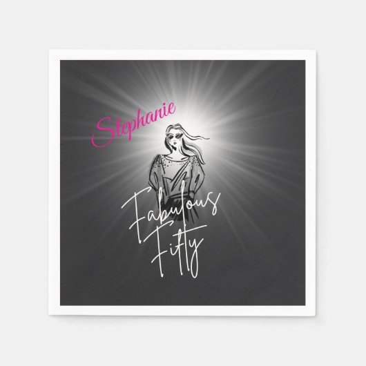 Fabulous Fifty Woman Black Sketch 50th Birthday Serviette (Vorderseite)