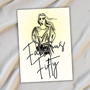 Fabulous Fifty Woman White Sketch 50. Geburtstag Einladung