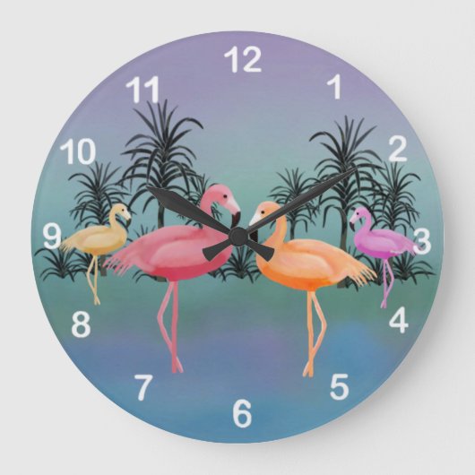 Fabulous Flamingos Clock Große Wanduhr (Vorderseite)