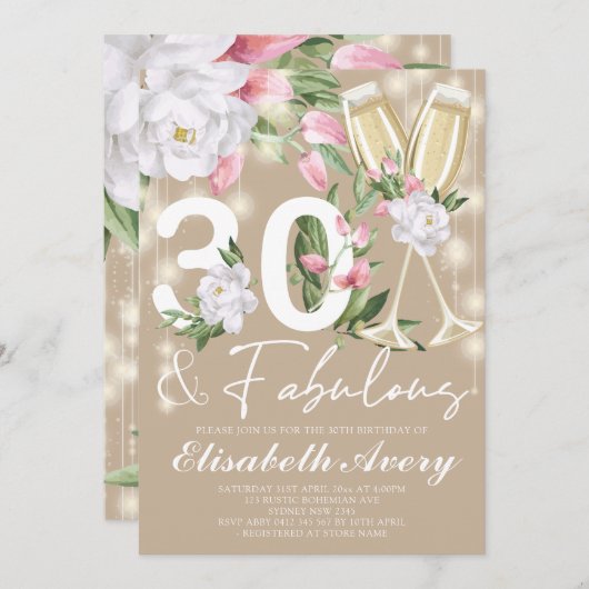 Fabulous Floral 30. Geburtstag Party Einladung (Vorne/Hinten)