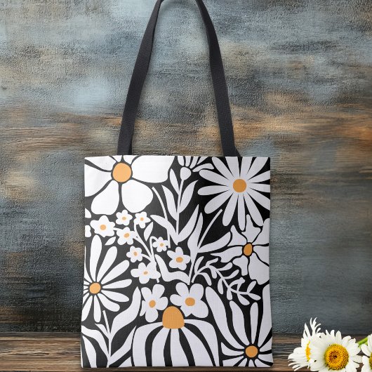 Fabulous Floral Black and White Abstract Tasche