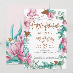 Fabulous Forty Aquarell Blumen 40. Geburtstag Einladung
