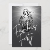 Fabulous Forty Woman Black Sketch 40th Birthday Einladung (Vorderseite)
