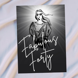Fabulous Forty Woman Black Sketch 40th Birthday Einladung