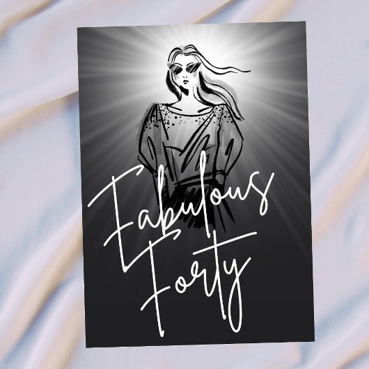 Fabulous Forty Woman Black Sketch 40th Birthday Einladung