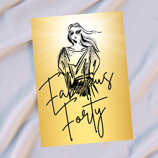 Fabulous Forty Woman Gold Sketch 40th Birthday Einladung