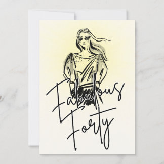 Fabulous Forty Woman White Sketch 40th Birthday Einladung