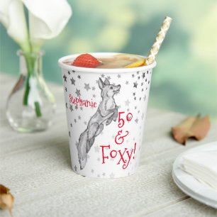 Fabulous Foxy 50. Geburtstag Schwarz-weißer Rotfuc Pappbecher