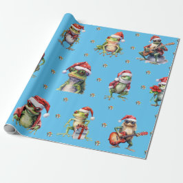 Fabulous Frog Rock Band Weihnachtsfeiertag auf Blu Geschenkpapier