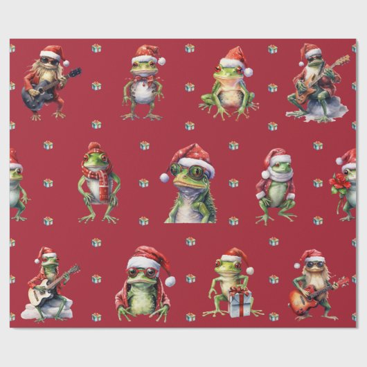 Fabulous Frog Rock Band Weihnachtsfeiertag auf Rot Geschenkpapier (Flach)