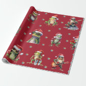 Fabulous Frog Rock Band Weihnachtsfeiertag auf Rot Geschenkpapier (Ungerollt)