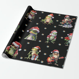 Fabulous Frog Rock Band Weihnachtsfeiertag Black Geschenkpapier
