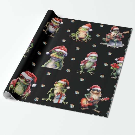 Fabulous Frog Rock Band Weihnachtsfeiertag Black Geschenkpapier (Ungerollt)
