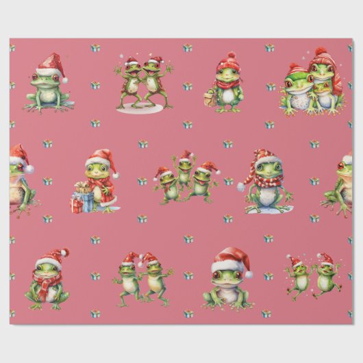 Fabulous Frogs Christmas Holiday Lt Red Wrapping Geschenkpapier (Flach)