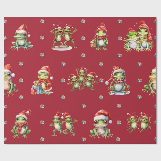 Fabulous Frogs Weihnachtsfeiertag auf Red Wrapping Geschenkpapier (Flach)