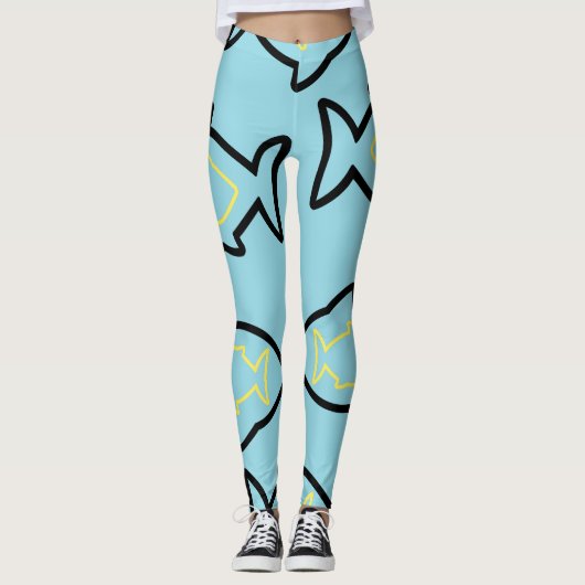 Fabulous Fun Blue und Black Fin Pattern Leggings (Vorderseite)