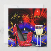 Fabulous fünfzig Royal Blue High Heels Gold Einladung (Vorderseite)