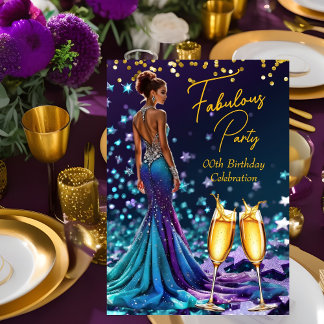 Fabulous Geburtstags Glitzer Lila Aquamarin Champa Einladung
