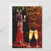 Fabulous Geburtstagsparty Roter Glitzer Champagne Einladung (Vorderseite)