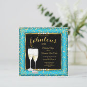 Fabulous Gold Aquamarin Blue Champagne Foto Geburt Einladung (Stehend Vorderseite)