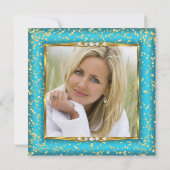 Fabulous Gold Aquamarin Blue Champagne Foto Geburt Einladung (Rückseite)