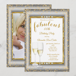 Fabulous Gold Silver Champagne Foto Geburtstag Einladung