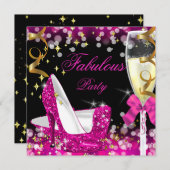 Fabulous Hot Pink Glitzer High Heel Geburtstag Einladung (Vorne/Hinten)