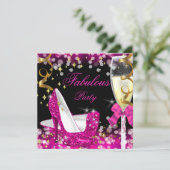 Fabulous Hot Pink Glitzer High Heel Geburtstag Einladung (Stehend Vorderseite)