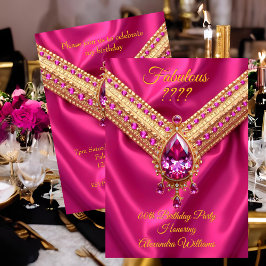 Fabulous Hot Pink Silk Gold Diamonds Birthday Einladung