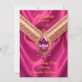 Fabulous Hot Pink Silk Gold Diamonds Birthday Einladung (Vorderseite)
