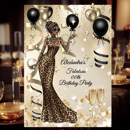 Fabulous Leopard Birthday Celebration Champagne Einladung