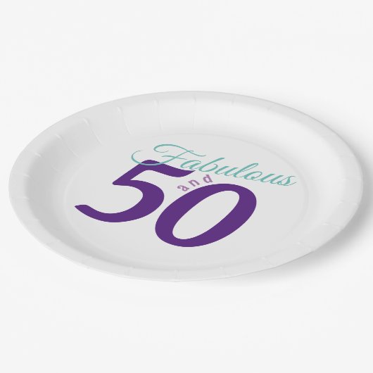 Fabulous Lila Aquamarin Simple Modern 50. Geburtst Pappteller (Schrägansicht)