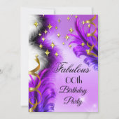 Fabulous Lila Feathers gold Geburtstagsparty Einladung (Vorderseite)