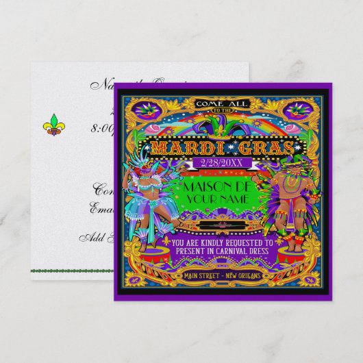 FABULOUS Mardi Gras Einladung zum Karneval (Vorne/Hinten)