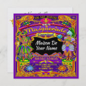 FABULOUS Masquerade Mardi Gras Einladung zum Karne (Vorne/Hinten)