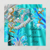 Fabulous Masquerade Party Geburtstag Aquamarin Blu Einladung (Vorne/Hinten)