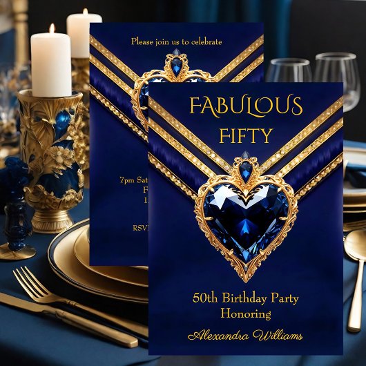 Fabulous Navy Gold Diamonds Elegant Birthday Party Einladung