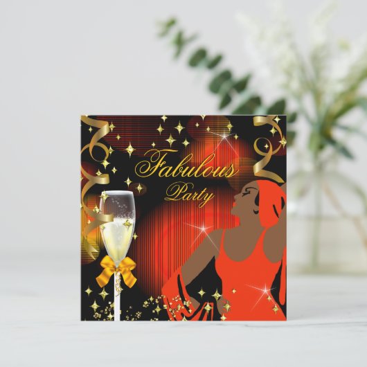 Fabulous Orange Yellow Glitzer Diva Birthday Einladung (Stehend Vorderseite)