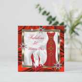 Fabulous Party Red Silver Dress Heelse H8 Einladung (Stehend Vorderseite)