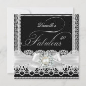 Fabulous Party Schwarz-weiß Pearl Lace Bow Einladung (Vorderseite)