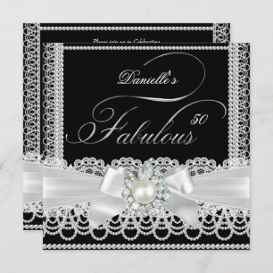 Fabulous Party Schwarz-weiß Pearl Lace Bow Einladung