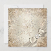 Fabulous Pearl Bow Beige Creme Gold Snowflake Einladung (Rückseite)