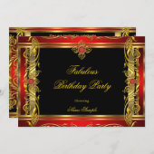 Fabulous Red Black Gold Geburtstagsparty Einladung (Vorne/Hinten)
