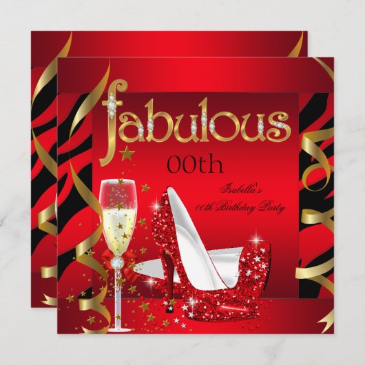 Fabulous Red Champagne Party Black Zebra Einladung (Vorne/Hinten)