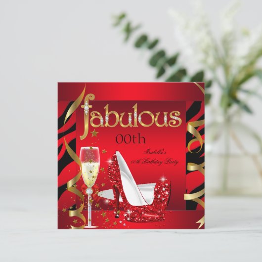 Fabulous Red Champagne Party Black Zebra Einladung (Stehend Vorderseite)